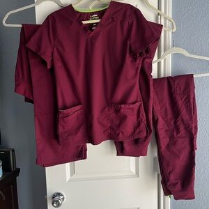Landau Pro Flex Women’s Scrubs, burgundy bundle:4 items